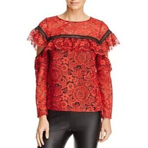 RED CARTER Sheffield Red Lace Top In Carmine Cold Shoulder Size XS